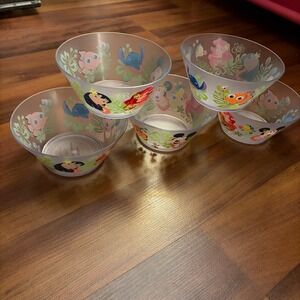 Disney Set of 5 Character Snack Bowls Lilo Stitch Ariel Nemo Mickey Mouse